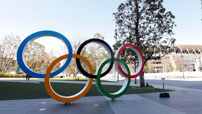 The Olympic rings on display